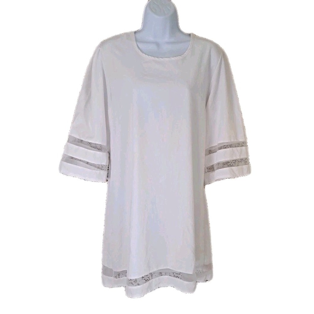 Women's Bathing Suit Cover‎ Up M White Mesh Inlay Swimsuit Dress Vacation Resort